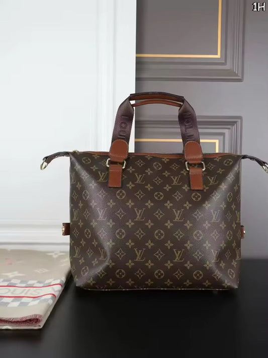 LV Tote Bag with Brown Leather Trim- Three Piece Set