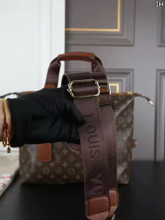 LV Tote Bag with Brown Leather Trim- Three Piece Set